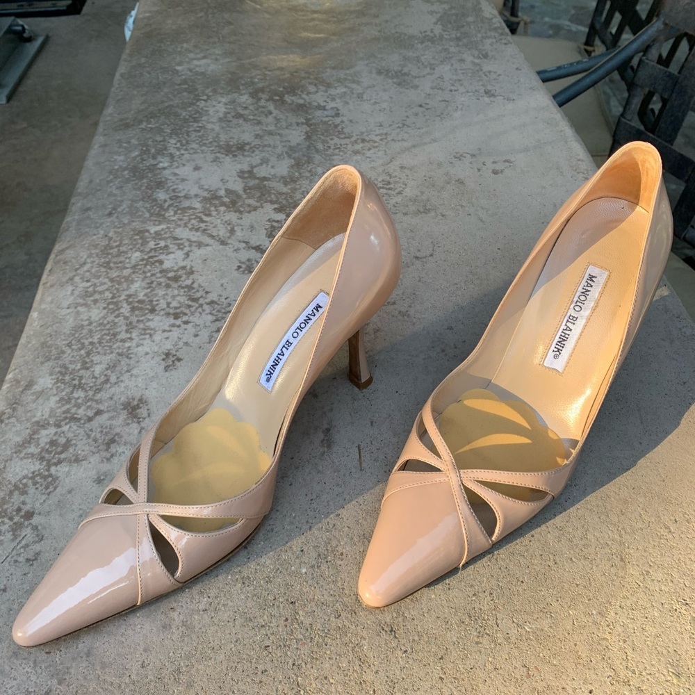 Nude patent leather Manolo Blahnik heels